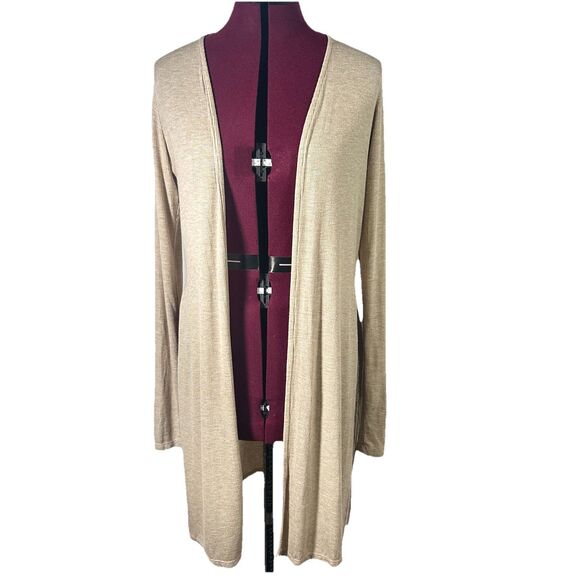 Joah Brown Luna Ribbed Open Front Duster Cardigan Sz S/M Tan Side Slits Boho - Picture 6 of 14